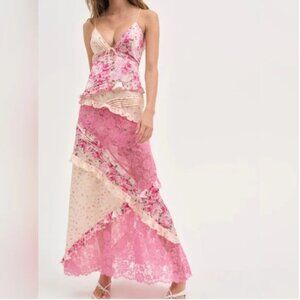 For Love And Lemons Rosalyn Maxi Lace Pink Dress size M